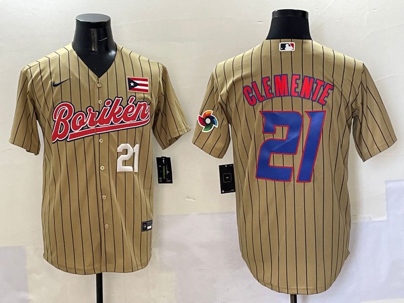Men Puerto Rico #21 Clemente Brown Stripe Joint Name 2025 Nike MLB Jersey style 6->more jerseys->MLB Jersey